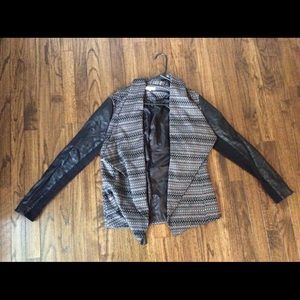 Faux leather and knit pattern jacket